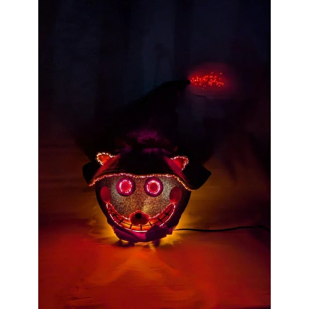 Vtg Gemmy '04 Fiber Optic Haunted Head Black Cat Light Color Change Halloween